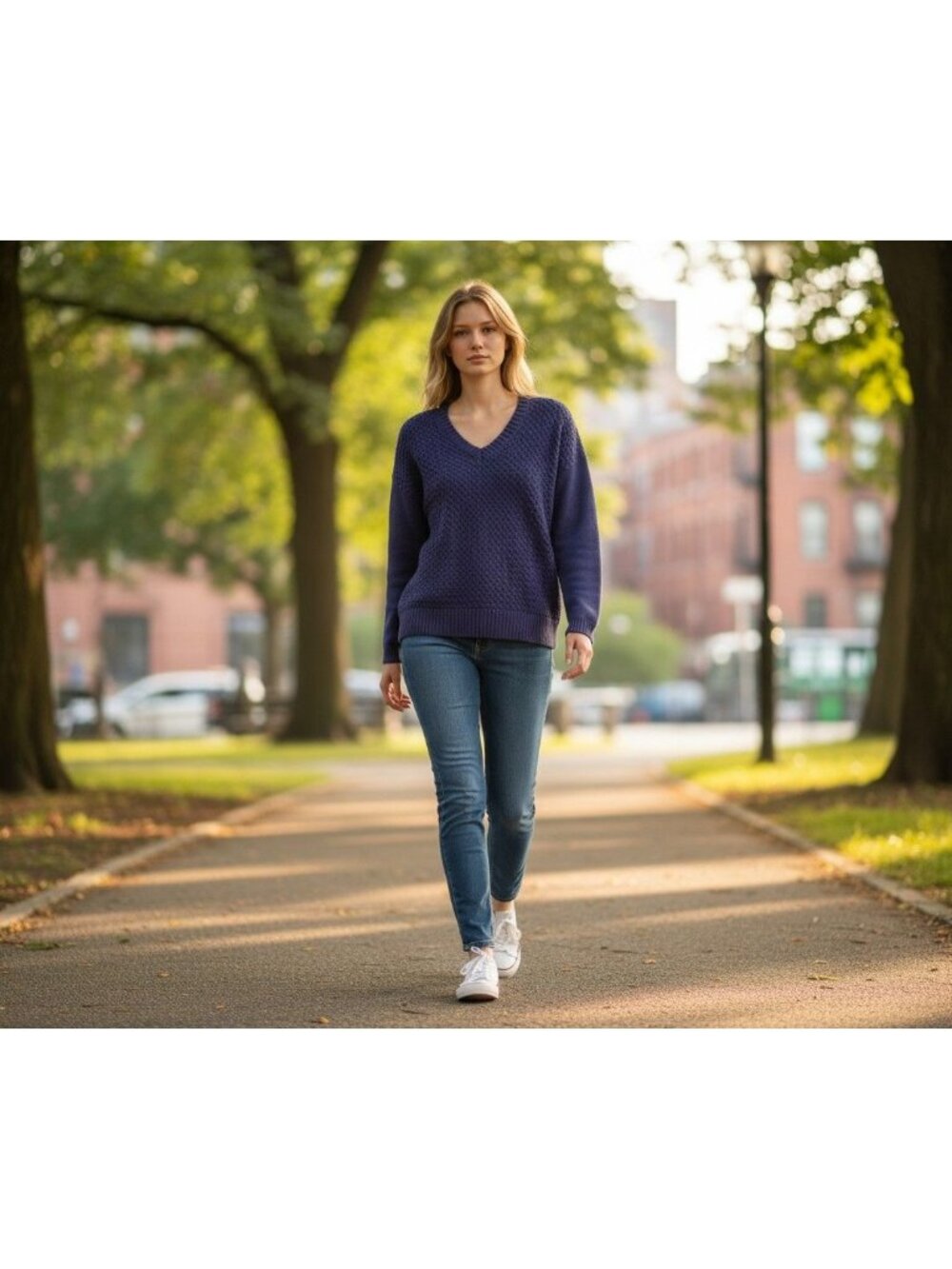 Liz Claiborne Women’s Cable Knit V-Neck Blue Sweater Size S Cotton Blend